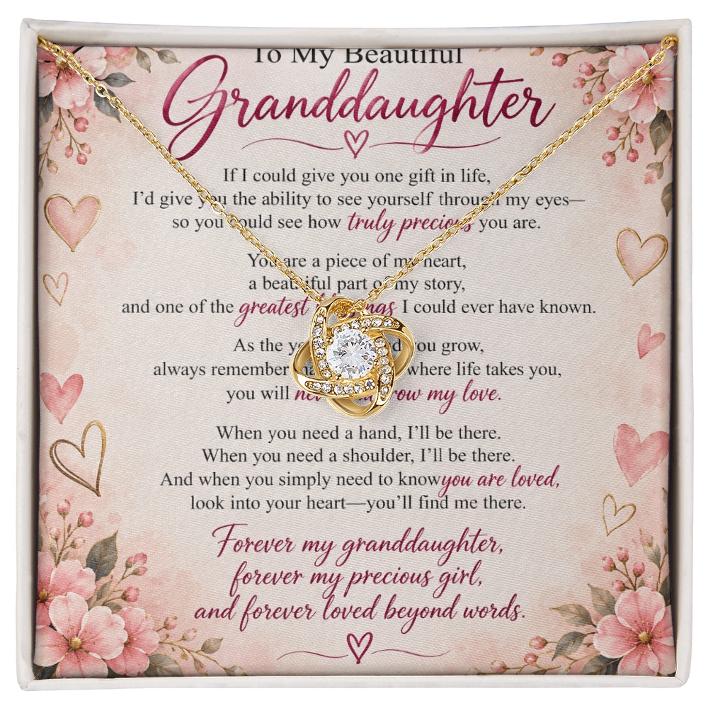 Granddaughter Love Knot Necklace – Yellow & White Gold Gift from Grandma