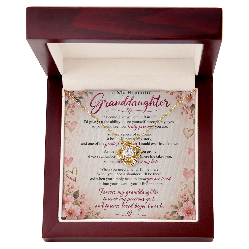 Granddaughter Love Knot Necklace – Yellow & White Gold Gift from Grandma