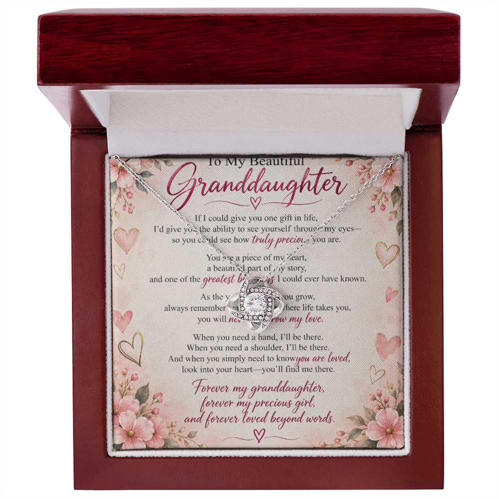 Granddaughter Love Knot Necklace – Yellow & White Gold Gift from Grandma