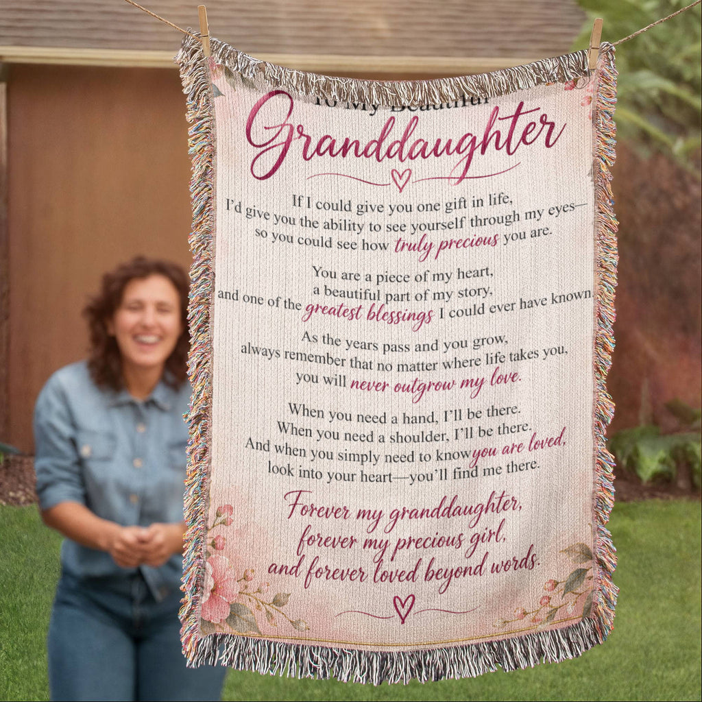 Granddaughter Artwork Heirloom Woven Blanket – Personalised Gift from Grandma